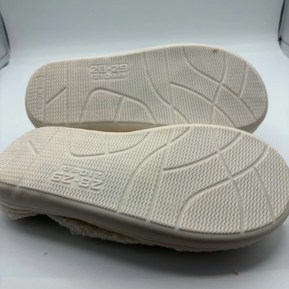 Smiley Face Fuzzy Slippers White Sherpa Boucle House Shoes‎ Retro Y2K Size 28-29
